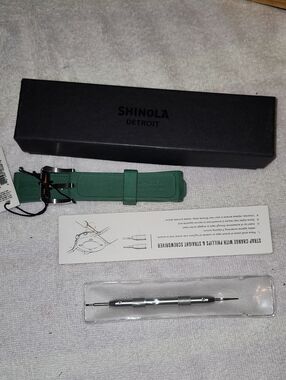 Shinola Green Leather Watch Strap with Stainless Buckle